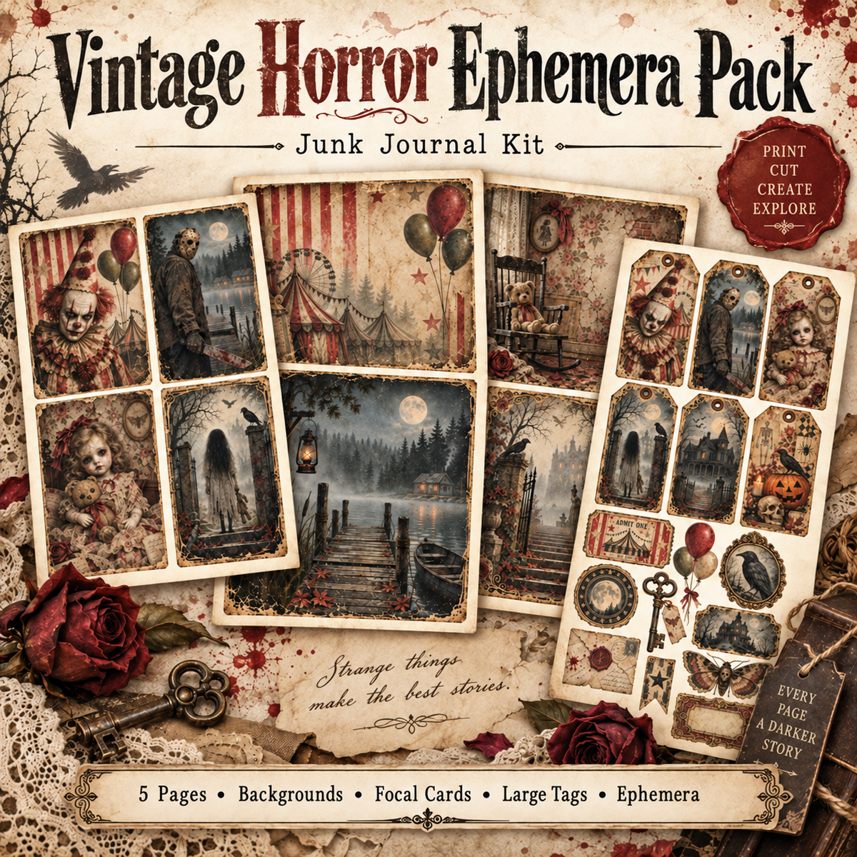 Vintage Horror Ephemera Pack