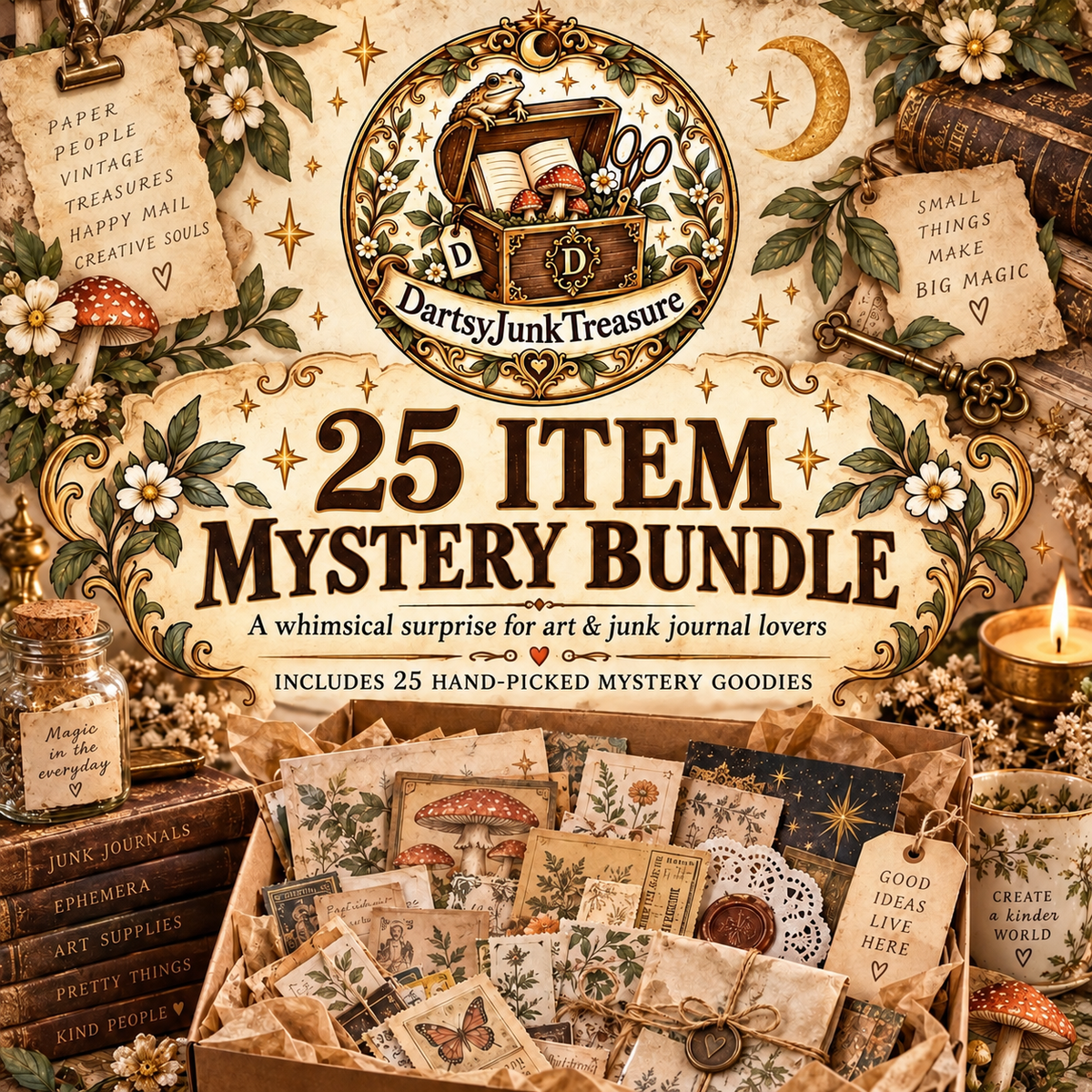 Mystery Treasure Bundle: 25 Unique Arts & Junk Journal Supplies