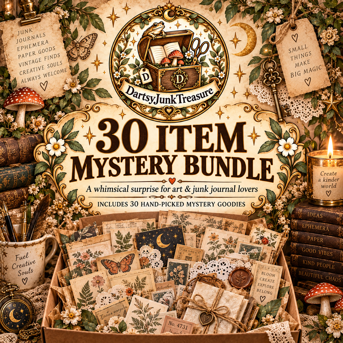 Mystery Treasure Bundle: 30 Unique Arts & Junk Journal Supplies